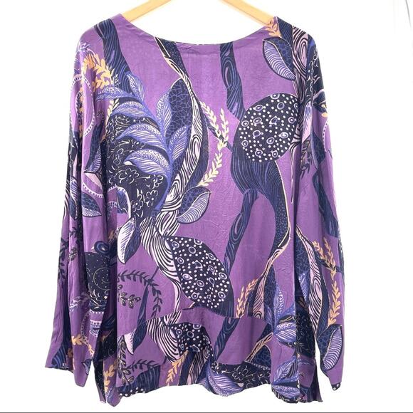 MASAI Purple Print Tunic Size Medium Made India Satin Wrinkled Style Medium - Picture 1 of 13